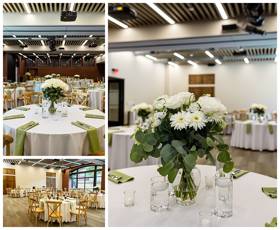 Reception decorations in white daisies and greenery