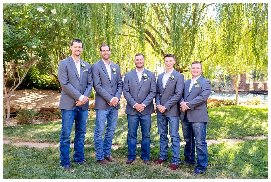 Groom with Groomsmen in the gardens at the Willows Event Center Garden